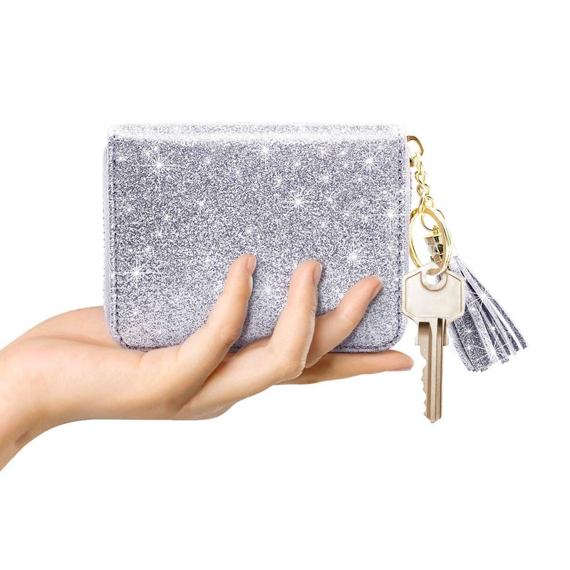 Coco Rossi Women's Small Credit Card Wallet RFID Glitter Cute Credit Card Holder Wallets for Women -Silver - Image 3